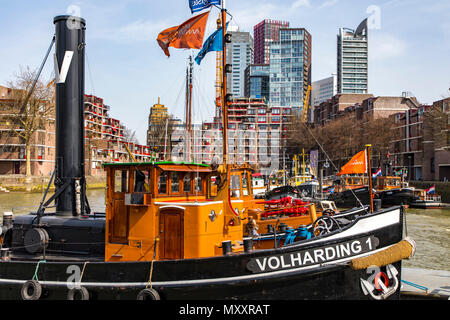 Die Innenstadt von Rotterdam, Leuvehaven, historischen Hafen, historische Schiffe, Docks, Maritime Museum, Niederlande, Stockfoto