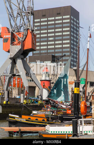 Die Innenstadt von Rotterdam, Leuvehaven, historischen Hafen, historische Schiffe, Docks, Maritime Museum, Niederlande, Stockfoto