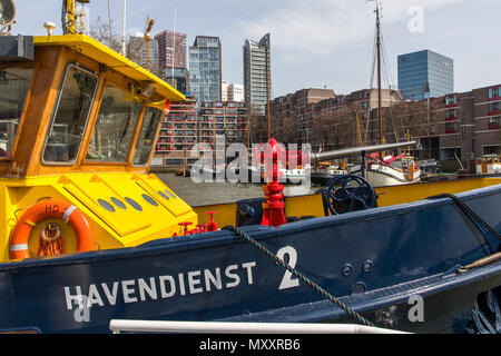 Die Innenstadt von Rotterdam, Leuvehaven, historischen Hafen, historische Schiffe, Docks, Maritime Museum, Niederlande, Stockfoto