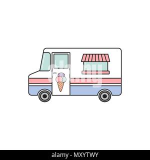 Cute cartoon Vektor bunte Eis Lkw auf weißem Hintergrund Stock Vektor
