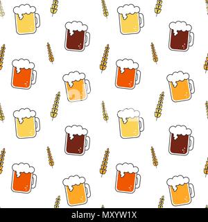 Bier und Weizen nahtlose Vektor Muster hintergrund abbildung Stock Vektor