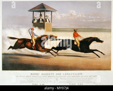 Harry Bassett und Longfellow in ihrer großen Rennen in Long Branch, New Jersey, 2. Juli und Saratoga, N.Y., 16. Juli 1872. Stockfoto