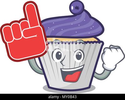 Schaum finger Blueberry Muffin Maskottchen Karikatur Stock Vektor