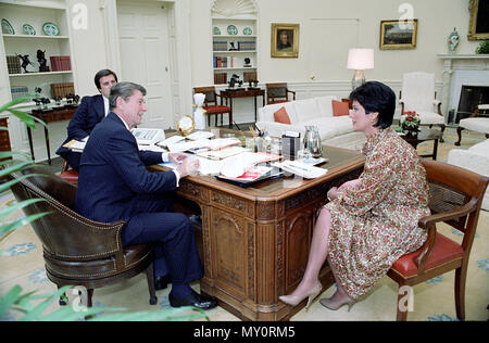 5-20-1982 Präsident Reagan Treffen mit EPA-Administrator Anne Gorsuch mit Craig Fuller im Oval Office Stockfoto