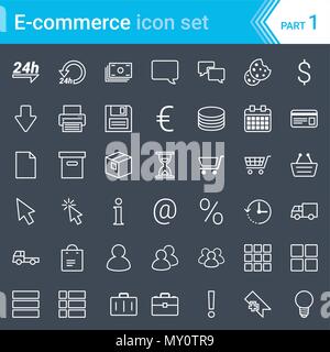 Moderne, streichelte e-commerce Icons auf dunklem Hintergrund isoliert Stock Vektor