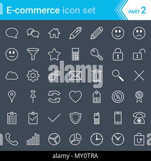Moderne, streichelte e-commerce Icons auf dunklem Hintergrund isoliert Stock Vektor