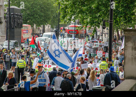 London, Großbritannien. 5. Juni 2018. Israelische Counter - Demo auf dem Protest zu Freies Palästina Credit: Alex Cavendish/Alamy leben Nachrichten Stockfoto