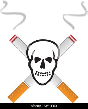 Rauchen tötet mit Totenkopf und Zigarette Vector Illustration Stock Vektor
