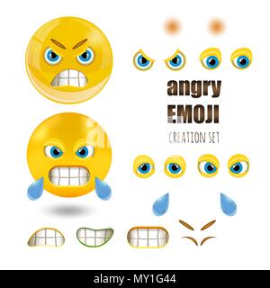 Gelbe wütend Smiley-emoticons Erzeugung gesetzt, emoji, Vector Illustration. Stock Vektor