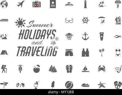 Sommer Urlaub und Reisen Vector Icons einstellen Stock Vektor