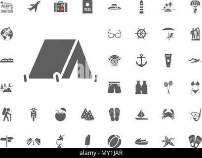 Zelt für Camping-Symbol. Sommer Urlaub und Reisen Vector Icons einstellen Stock Vektor