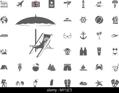 Sonnenschirm und Stuhl Symbol. Sommer Urlaub und Reisen Vector Icons einstellen Stock Vektor