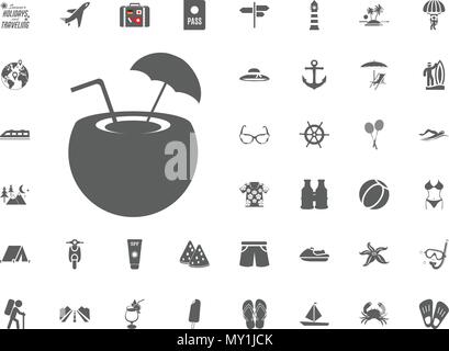 Coconut cocktail Symbol. Sommer Urlaub und Reisen Vector Icons einstellen Stock Vektor
