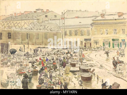 501 Stanisław Masłowski (1853-1926), Targ za Zelazna Bramą (Marktplatz" Za Zelazna Brama"), Aquarell auf Papier, 1884 Stockfoto