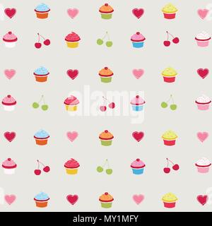 Nahtlose Muster mit verzierten Cupcakes Stock Vektor