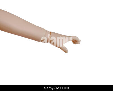 Plastik dummy Hand, denn einige unsichtbare Sache. Auf weissem Hintergrund. Stockfoto