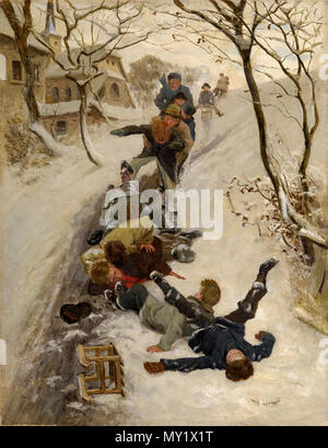 . Eine lustige Rutschpartie, Öl auf Leinwand, 57 x 44 cm. 19./20. Jahrhundert. Wilhelm Carl Zimmer (1853 - 1937) 465 Rutschpartie Stockfoto