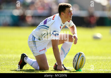 Joe Simmonds von Exeter Chiefs während des Spiels der Aviva Premiership in Twickenham Stoop, London. DRÜCKEN SIE VERBANDSFOTO. Bilddatum: Samstag, 5. Mai 2018. Siehe PA Story RUGBYU Harlequins. Das Foto sollte lauten: Paul Harding/PA Wire. Stockfoto