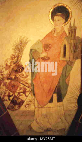 . English: St. Goar, Fresko mit stifterwappen in der Stiftskirche zu St. Goar, um 1450. ca. 1450. zeitgenössischer Maler 499 St. Goar Fresko 2 Stockfoto