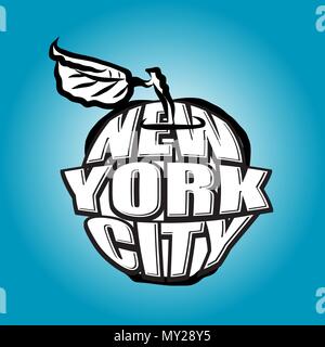 New York City Big Apple Logo auf blau schattierten Hintergrund Stock Vektor