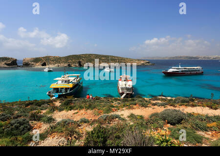 Sommer Blick über die Blaue Lagune, einem der besten Strände in Malta, auf der Insel Comino. Stockfoto