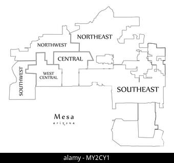 Moderne Stadtplan - MESA Arizona Stadt der USA mit Nachbarschaften und Titel Übersichtskarte Stock Vektor