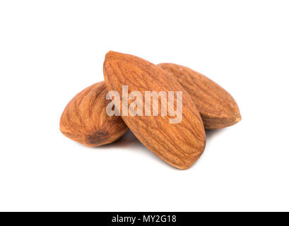 Drei Mandel Muttern auf weißem Hintergrund Stockfoto