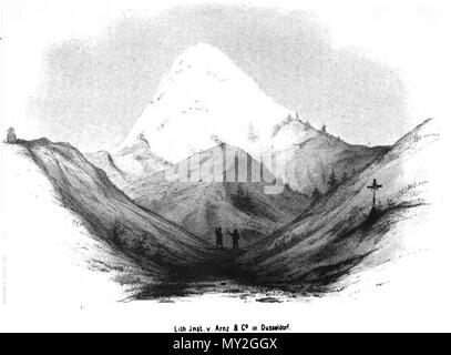 . English: Transkaukasia: Andeutungen über das Familien- und Gemeindeleben und die Verhältnisse socialen einiger Völker zwischen dem Schwarzen und Kaspischen Meere. 1856. August Franz Ludwig Maria von haxthausen Abbenberg (Freiherr) 534 Transkaukasia. Der Kasbek Stockfoto