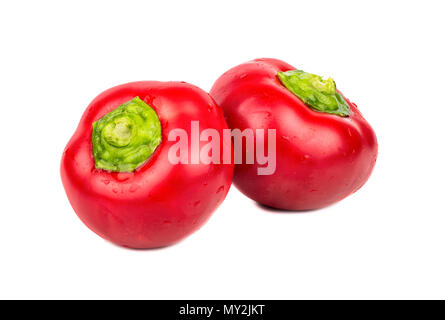 Zwei kleine rote Paprika auf weißem Hintergrund Stockfoto