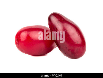 Zwei frische Carneol cherry auf weißem Hintergrund Stockfoto