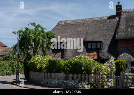 Ein schönes Reetdachhaus in der Unteren Straße Salisbury Wiltshire Stockfoto