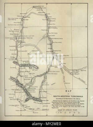 . Englisch: 'Map der South Western Turkomania' (jetzt Turkmenistan) aus dem Schottischen geographischen Zeitschrift. Von der Schottischen geographischen Gesellschaft veröffentlicht und von Arthur Silva Weiß bearbeitet werden. Band III, 1887. 1887. Unbekannt 509 Sw turkomania 1887 Stockfoto