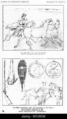 . Englisch: Skizzen über das Leben der Indianer und Pelzhändler, die den Handel Beiträge der großen Fell Unternehmen auf dem Mississippi und Missouri Flüsse im amerikanischen Westen von 1846 bis 1852 bewohnt. 1851. Rudolph Friedrich Kurz 521 Kurz Skizzenbuch Platte 19. Stockfoto