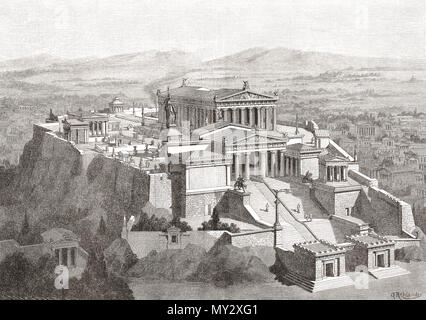 Künstlerische Darstellung der Akropolis von Athen im alten Griechenland. Stockfoto