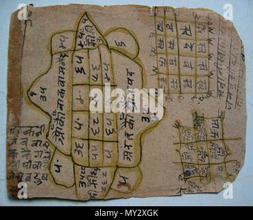. Englisch: Zwei-seitig Yantra Karten, bequem tragbaren (Kerala, 18 C.?) Quelle: ebay, Mai 2005. Kerala, 18.?. Unbekannt 538 2-seitig Yantra Karten, bequem tragbaren 02. Stockfoto