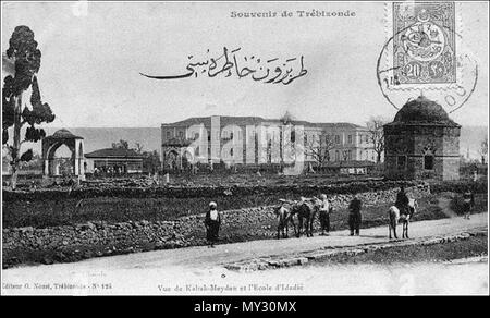 . Englisch: Postkarte von Osman Nuri (Nr. 124): "Vue de Kabak-Meydan et l'Ecole d'Idadie'. (Trabzon, Türkei). 15 Juni 2014, 08:13:31. Osman Nuri 550 Ansicht von Kabak Square in Trapezunt Stockfoto