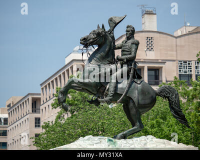 WASHINGTON, DC - 15. MAI 2018: die Statue von Andrew Jackson in der Schlacht von New Orleans in Lafayette Square Washington, DC Stockfoto