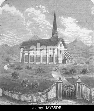 . Englisch: "esshouse der 72nd Regiment und den angrenzenden Vierteln der Offiziere, in letzter Zeit in die neuen Linien gebaut, Mhow", von der Illustrated London News, 1863; * "Neue kasernen bei Mhow, die jetzt von der 72nd Regiment oder Herzog von Albany eigenen Highlanders'* besetzt; auch * "Die Festung" * * "Die Station Kirche' *Auch*' Grab von Feldwebel Lilley im Bahnhof Friedhof" * Quelle: ebay, Dez. 2008. 1863. Illustrated London News 523 Die Station Kirche Stockfoto