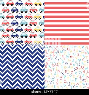 Niedliches Set von Baby Boy nahtlose Muster mit Stoff Texturen Stock Vektor