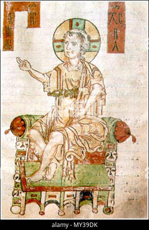 . Englisch: Wahrscheinlich ein Bild von Jesus von St. Johns Evangelium in einer Miniatur von vukan Evangelium, Ende des zwölften Jahrhunderts, von einigen gehalten, ein Bild des Evangelisten. Diese Datei fehlt, Informationen zum Autor. 555 Der vukan Evangelium, Miniatur Stockfoto
