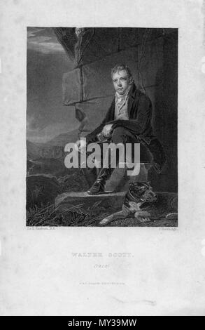 . Français: Porträt gravé. 1808. John Horsburgh d'après Henry Raeburn 557 Walter Scott (avec Chien) Stockfoto