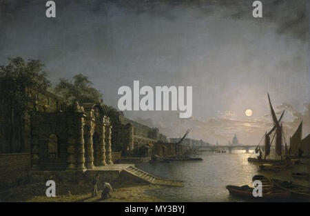 . Englisch: York Wasser Tor und der Adelphi vom Fluss durch Moonlight (C. 1850, Öl auf Leinwand). ca. 1850. Henry Pether 572 York Watergate Stockfoto