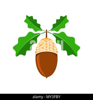 Reif Acorn Symbol. Herbst Eiche Mutter und Blätter Logo Stock Vektor