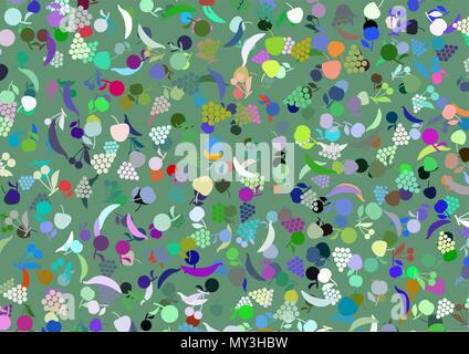 Hintergrund mit stilisierten Obst Muster in zufälliger Verteilung. Vector Illustration. Stock Vektor