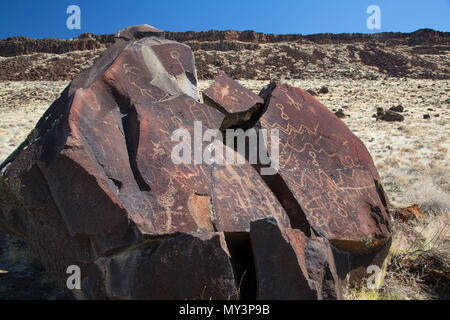 Schmierer Petroglyphen, Lakeview Bezirk Bureau of Landmanagement, Oregon Stockfoto