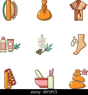 Sauna-Icons set, cartoon-Stil Stock Vektor