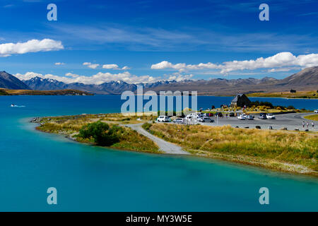 Kirche des Guten Hirten und Lake Tekapo, Südinsel, Neuseeland Stockfoto