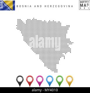 Vektor gepunktete Karte von Bosnien und Herzegowina. Bosnien und Herzegowina Silhouette. Bosnien und Herzegowina Flagge. Karte Markierungen Stock Vektor