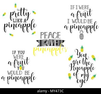 Der Vektor Ananas Schriftzug für Grußkarten, Dekoration, Kunstdrucke und Poster. Hand Typografie design elemente dargestellt. Stock Vektor