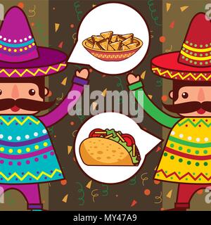 Zwei Mann zeichen Taco und Nachos mexikanisch essen Vector Illustration Stock Vektor